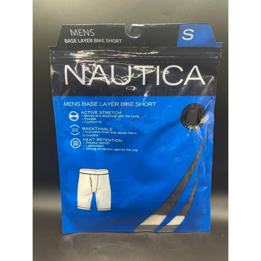 Nautica Mens Base Layer Bike Short Black Compression Small NIB Active Stretch